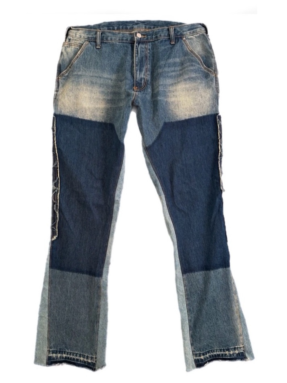 Mnml Jeans Patchwork Frayed Distressed Denim Straight Leg Jeans Men’s
